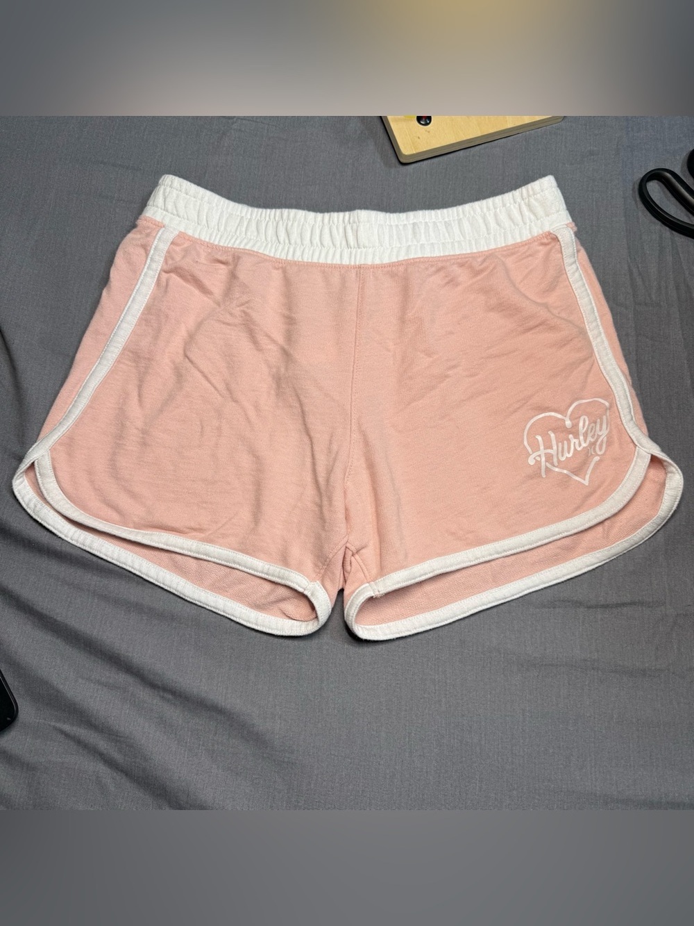 Hurley Light Pink Shorts with White Trim & Heart Logo